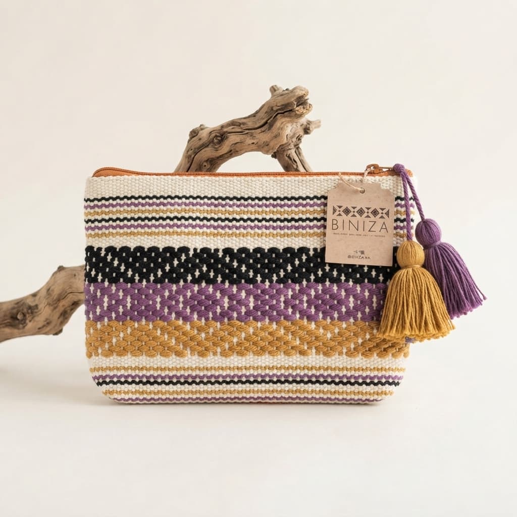 Bolso Cosmetiquera con pompón- Santo Tomas Jalieza, Oaxaca.