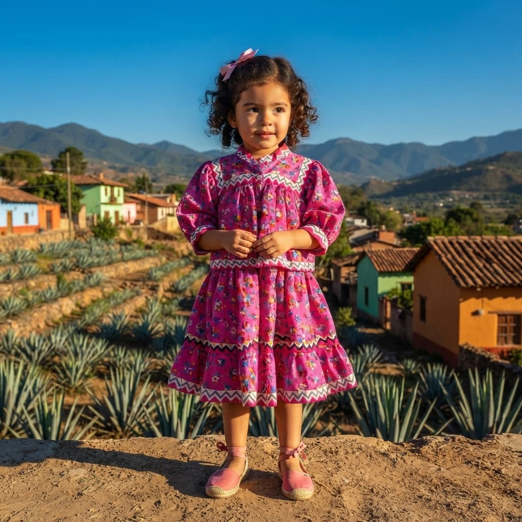 Vestido Guachochi niña, Rarámuri, Chihuahua, Cedain.