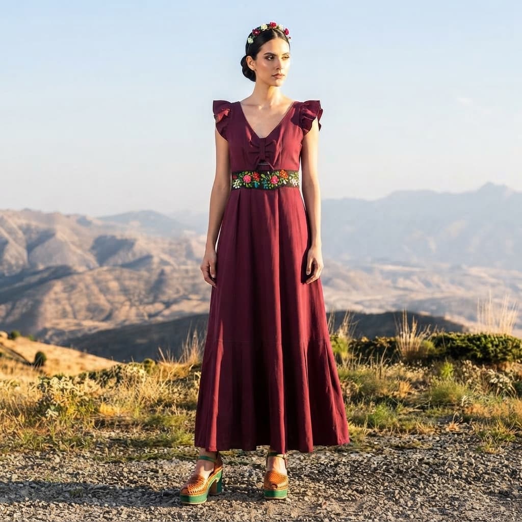 Vestido contemporáneo largo Mahe - Istmo Tehuantepec, Oaxaca